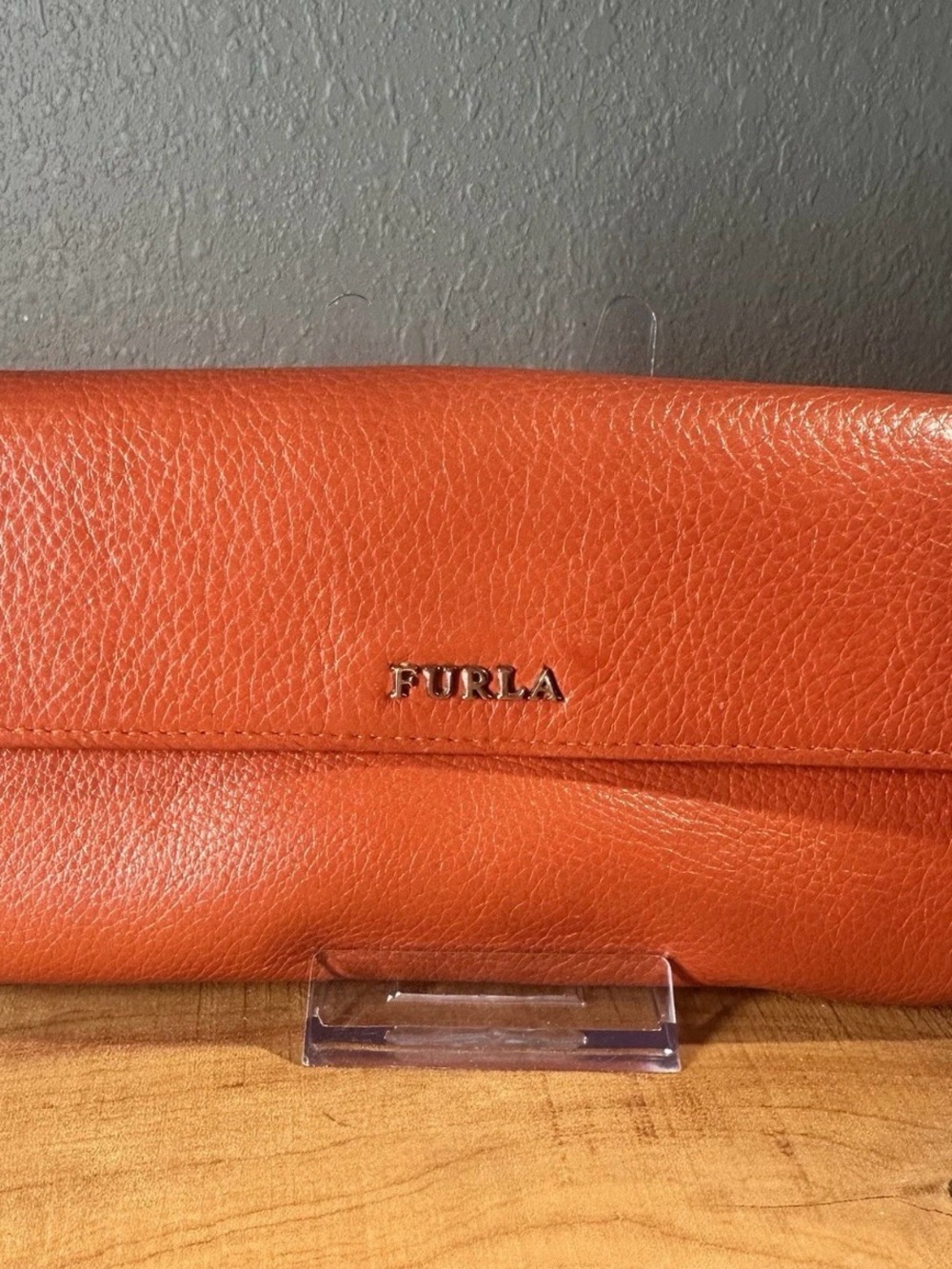 Furla Red Pebbled Leather Snap Long Wallet Continental Card Holder Italy